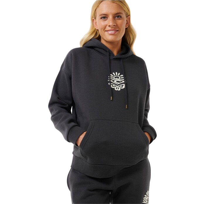 2024 Rip Curl Mujer Sudadera Con Capucha Icons Of Surf Heritage 06NWFL - Washed Black